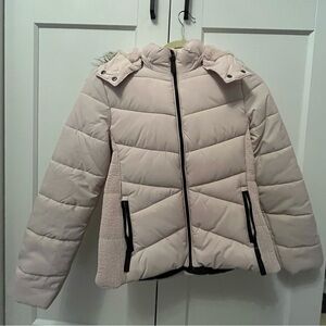 Kids L/ XL Pink winter jacket with fur hoodie